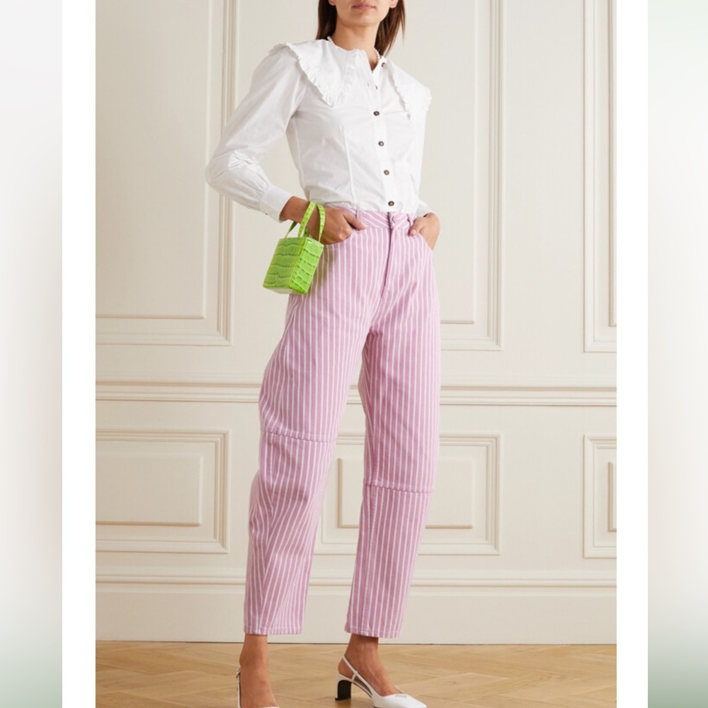 Ganni Striped Organic High-rise Tapered Jeans - Pink
